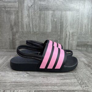 Adidas Adilette Estrap Kids size 12 Black Pink Slingback Sandals